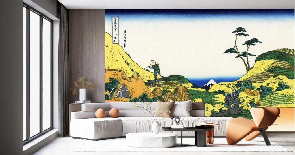 壁紙アート 葛飾北斎 冨嶽三十六景 下目黒 クロス 日本画 デザイン インテリア 絵画 時代 風景 デジタルプリント のり無し 塩化ビニル樹脂系壁紙