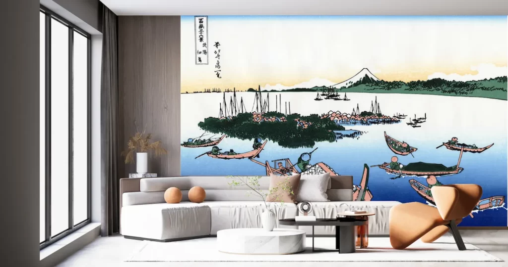 壁紙アート 葛飾北斎 冨嶽三十六景 武陽佃島 クロス 日本画 インテリア 絵画 時代 風景 デジタルプリント のり無し 塩化ビニル樹脂系壁紙