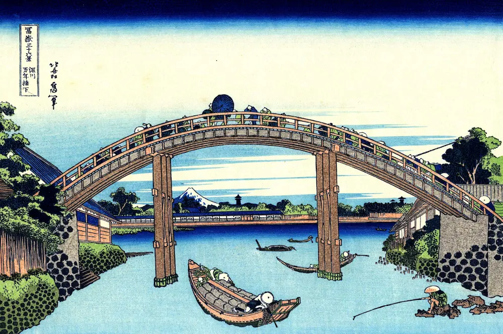 壁紙アート 葛飾北斎 冨嶽三十六景 深川万年橋下 クロス 日本画 インテリア 絵画 時代 風景 デジタルプリント のり無し 塩化ビニル樹脂系壁紙