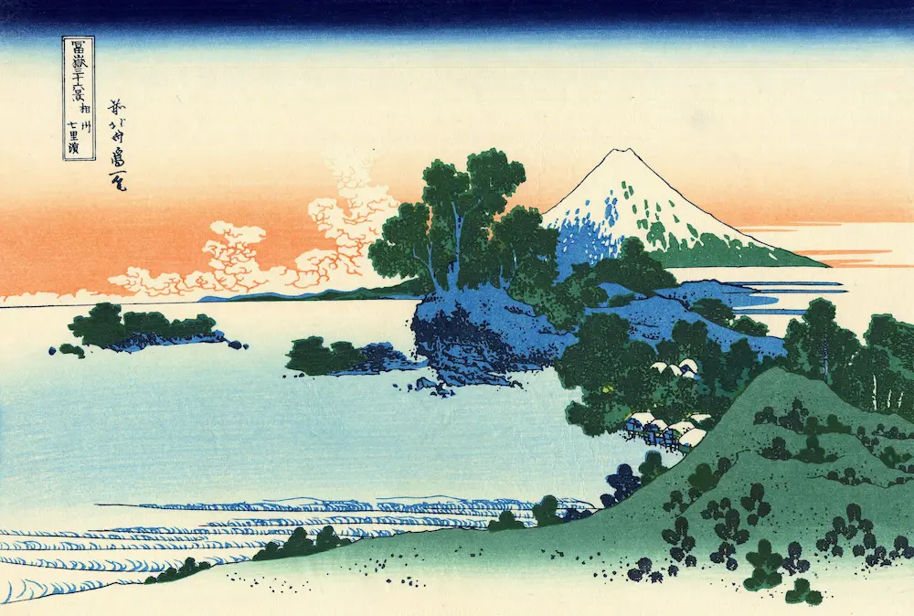 壁紙アート 葛飾北斎 冨嶽三十六景 相州七里浜 クロス 日本画 インテリア 絵画 時代 風景 デジタルプリント のり無し 塩化ビニル樹脂系壁紙