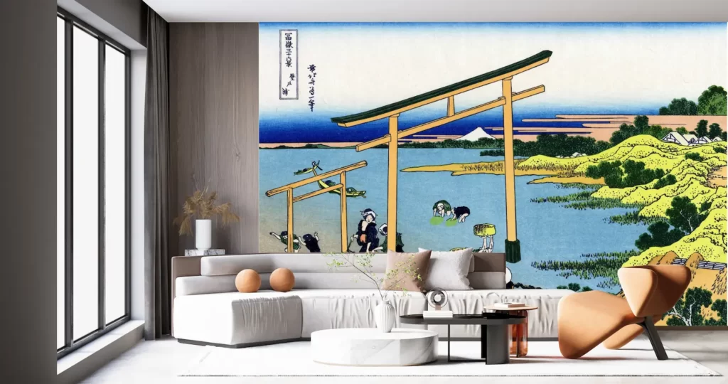 壁紙アート 葛飾北斎 冨嶽三十六景 登戸浦 クロス 日本画 インテリア 絵画 時代 風景 デジタルプリント のり無し 塩化ビニル樹脂系壁紙