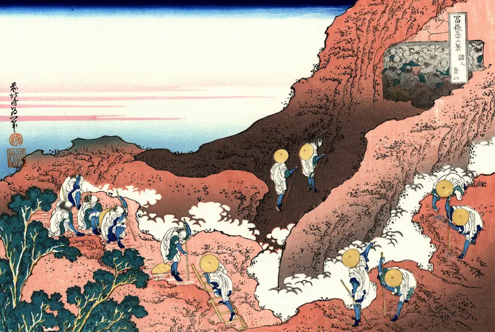 壁紙アート 葛飾北斎 冨嶽三十六景 諸人登山 クロス 日本画 インテリア 絵画 時代 風景 デジタルプリント のり無し 塩化ビニル樹脂系壁紙