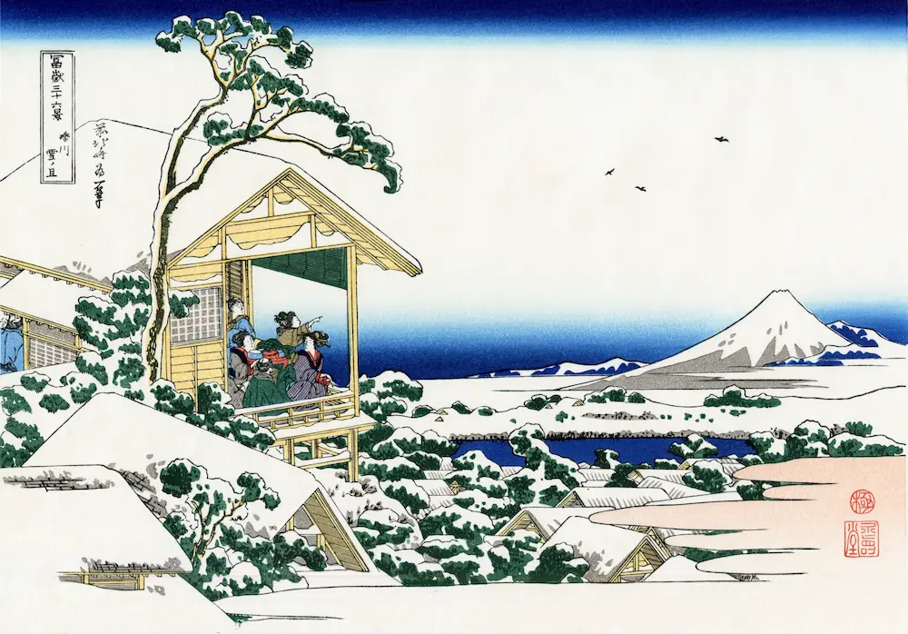 壁紙アート 葛飾北斎 冨嶽三十六景 礫川雪の且 クロス 日本画 インテリア 絵画 時代 風景 デジタルプリント のり無し 塩化ビニル樹脂系壁紙