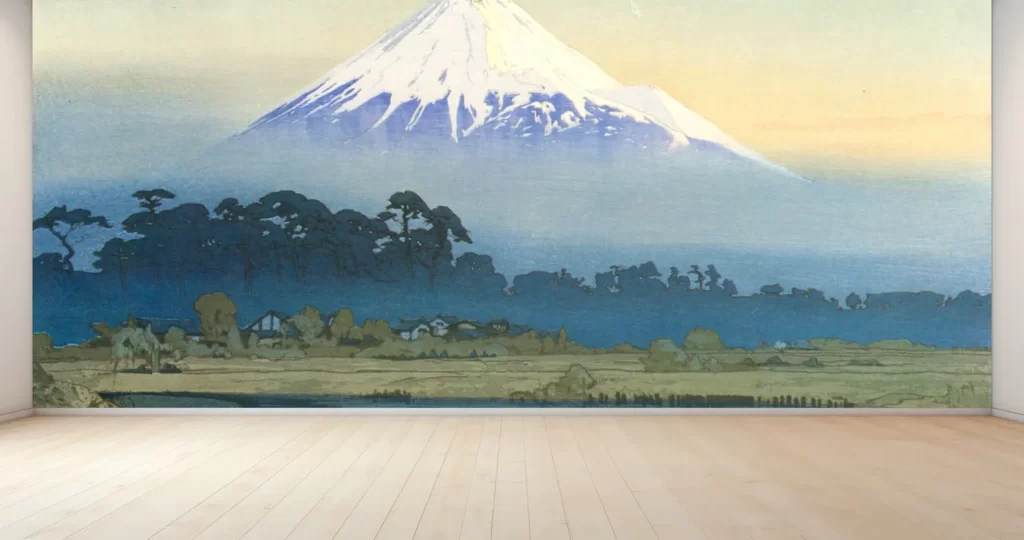 新商品 壁紙アート 吉田博 冨士拾景 朝日 クロス 日本画 洋画家 版画家 インテリア 絵画 風景 時代 デジタルプリント のり無し 塩化ビニル樹脂系壁紙