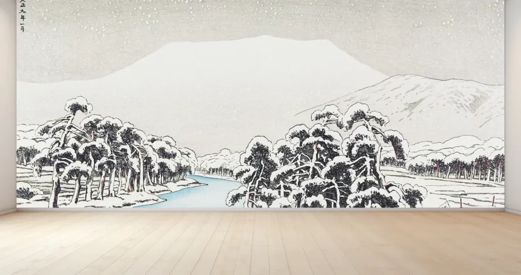 新商品 壁紙アート 橋口五葉 雪の伊吹山 洋画家 版画家 インテリア 絵画 風景 時代 デジタルプリント のり無し 塩化ビニル樹脂系壁紙