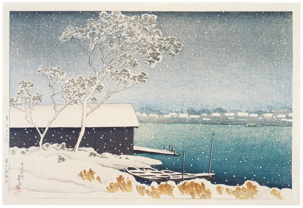 新商品 壁紙アート 川瀬巴水 東京十二題 雪の白ひげ インテリア 絵画 風景 時代 デジタルプリント のり無し 塩化ビニル樹脂系壁紙